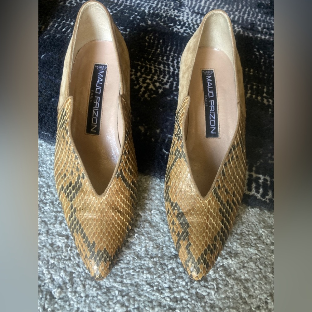 Vtg kitten Maude Frizon Sex in the City Snakeskin suede flats pump shoes 80s 70s